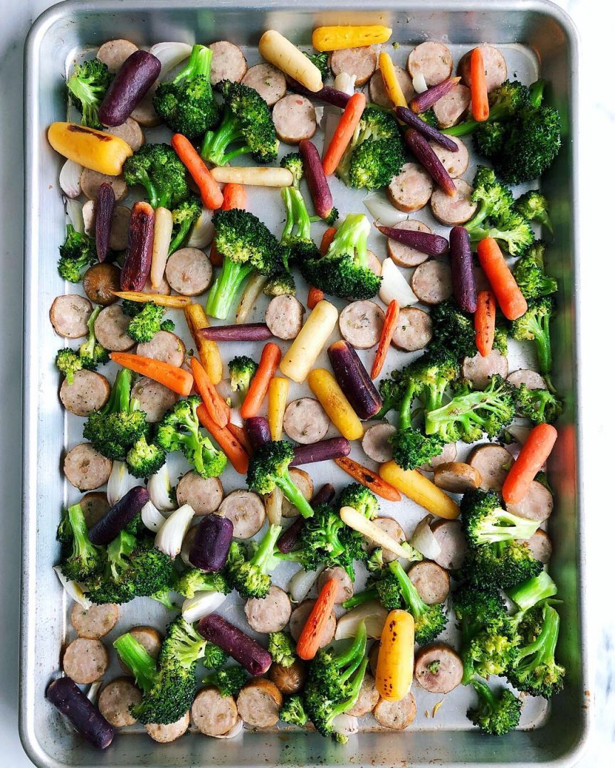 roasted broccoli carrots and  sausage